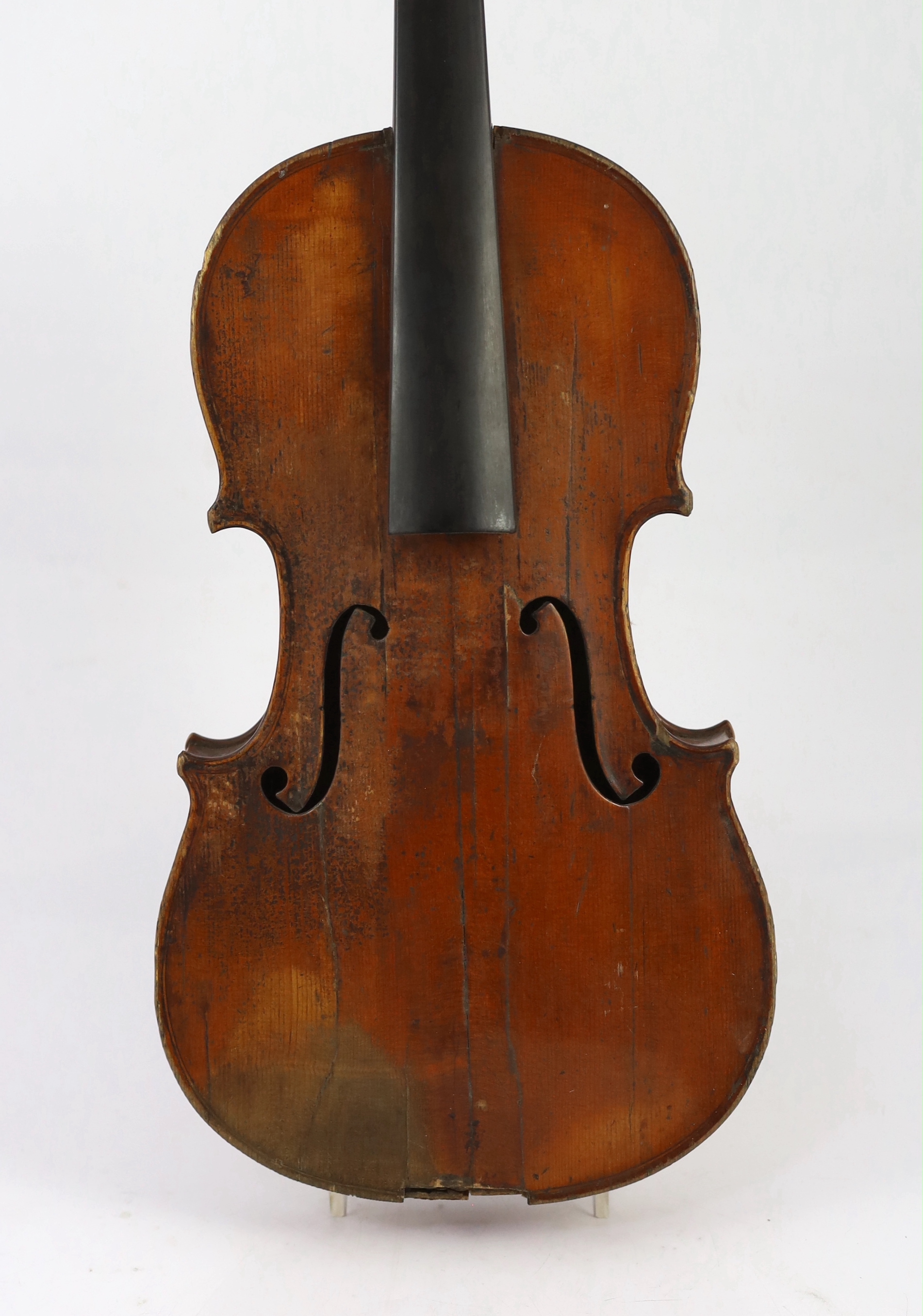 A 19th century French single back violin, length of back 36.2cm